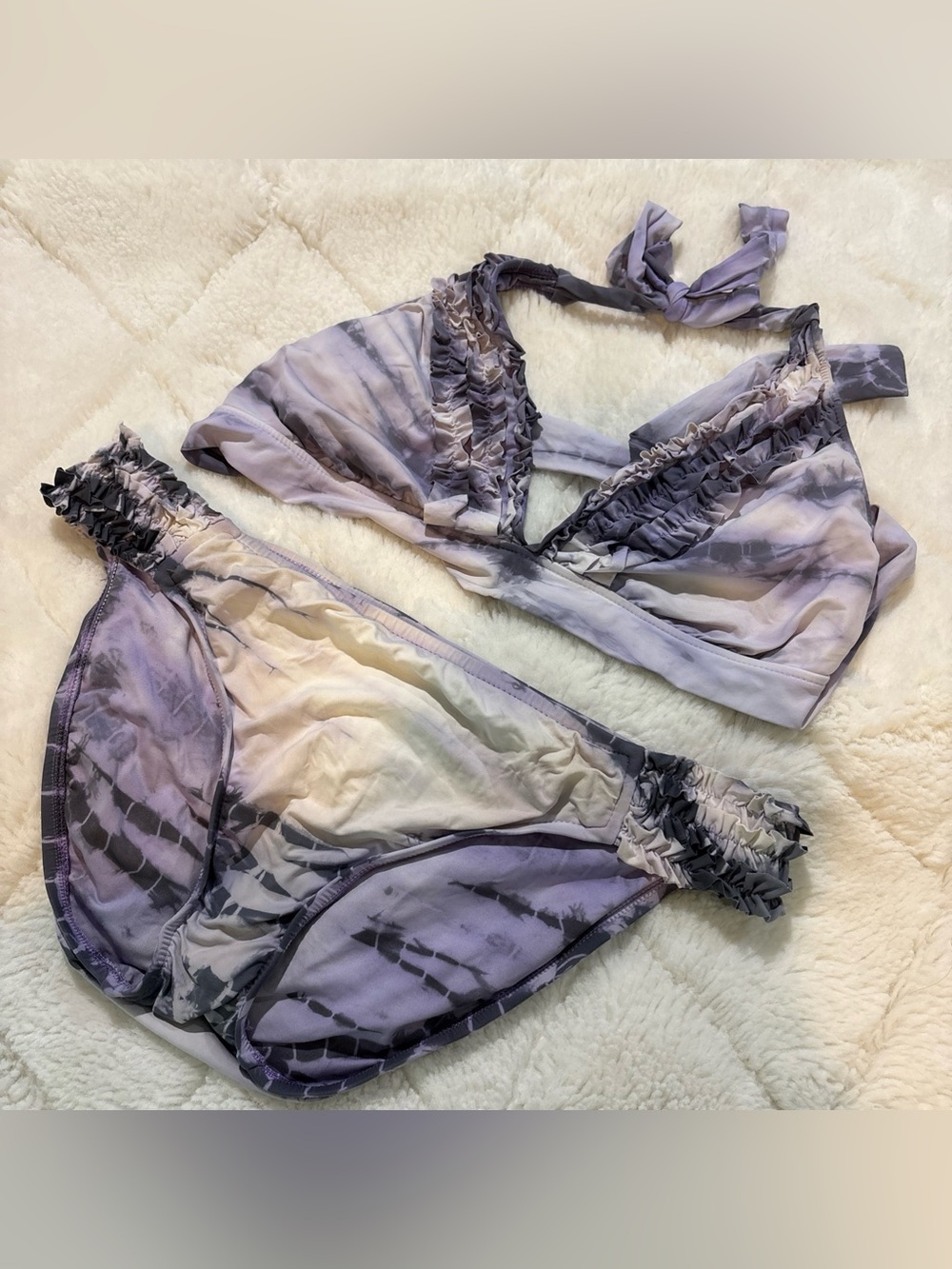 Lucky Brand Tie Dye Purple Bathing Suit Bikini Sz Large Top Medium Bottom